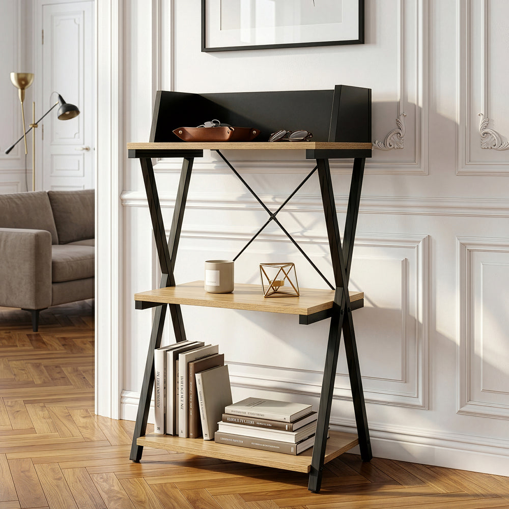 Standregal Kappespoo 84x50x30 cm Schwarz/Eicheoptik [en.casa]