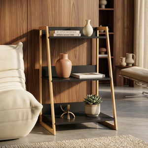 Leiterregal Kuomi 84x53x47 cm Beige/Dunkelgrau [en.casa]
