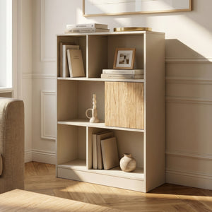 Bücherregal Karena 112x70x30 cm Cremeweiß/Eicheoptik [en.casa]