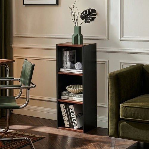 Bücherregal 'Trond' mit 3 offenen Fächern 80 x 30 x 23 cm Schwarz/Walnussoptik