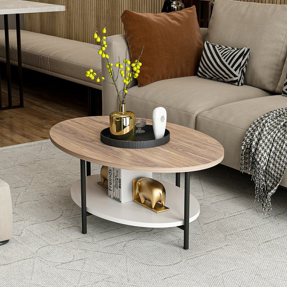 Couchtisch Fredericia mit unterer Ablage Eicheoptik / Weiß [en.casa] - premiumXL