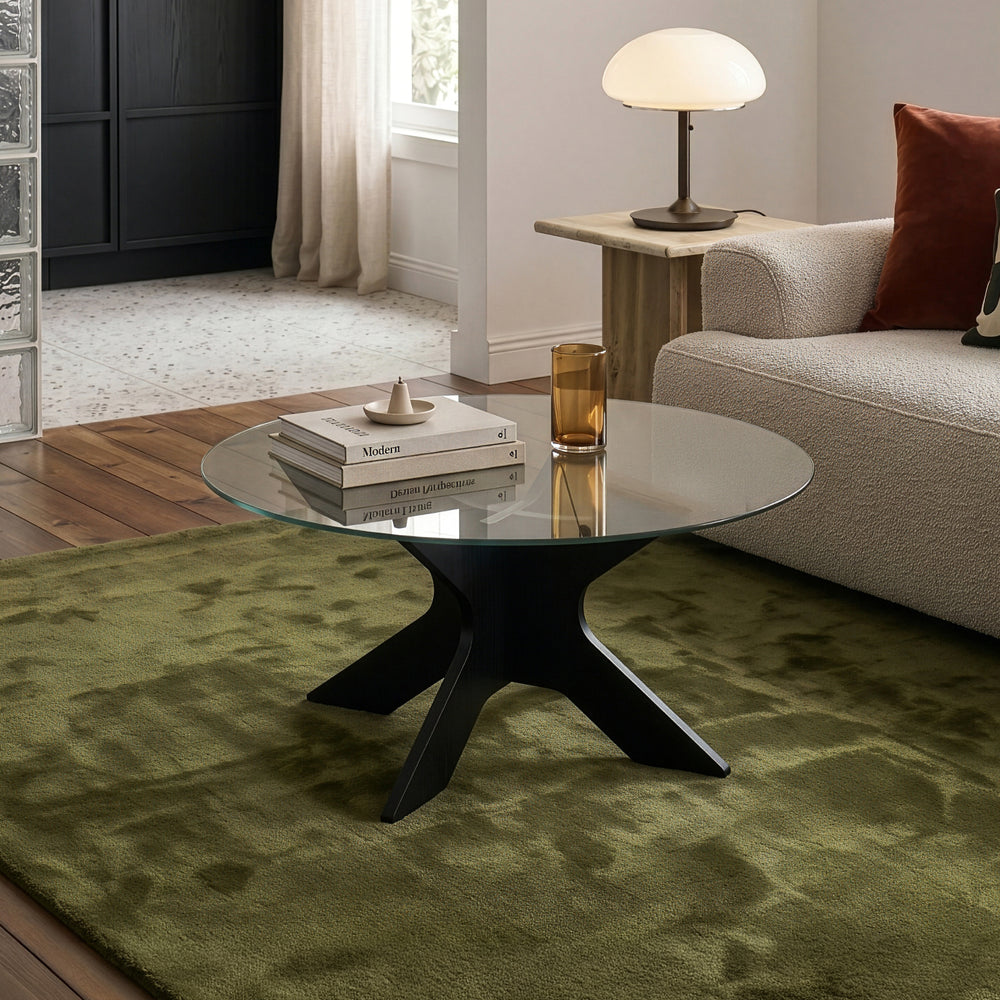 Couchtisch Imi mit Glasplatte Ø70x35 cm Schwarz/Grau [en.casa]