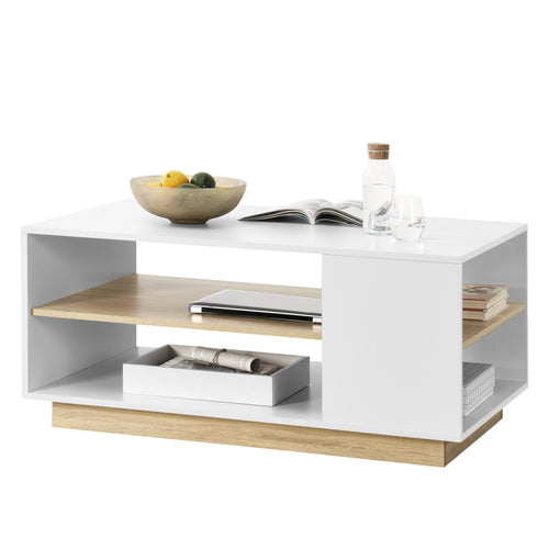 Couchtisch Trelleborg 100x60x46 cm mit 2 Ablagen Weiß/Eiche en.casa - premiumXL