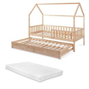 Doppel-Kinderbett Aarghonmaa mit 1 Matratze 90x200 cm Kiefernholz [en.casa]