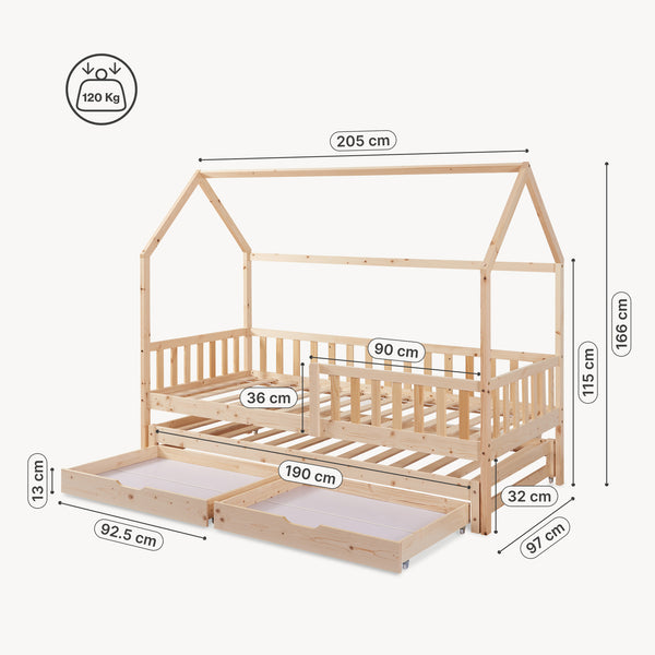 Doppel-Kinderbett Aarghonmaa mit 1 Matratze 90x200 cm Kiefernholz [en.casa]