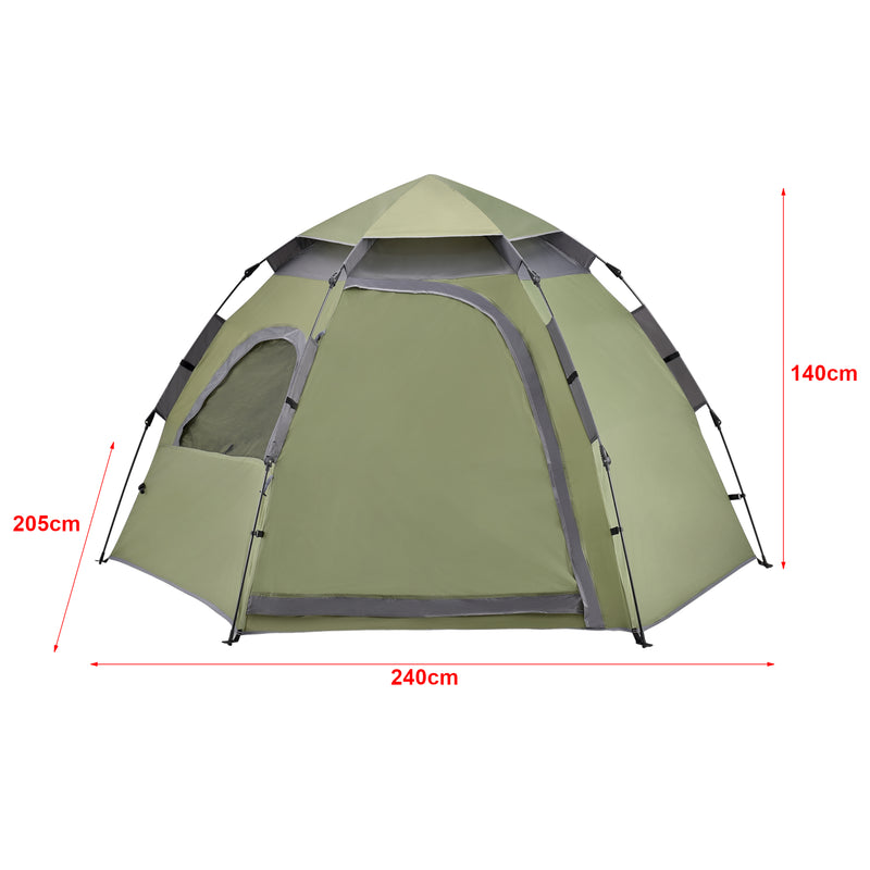 Maßskizze Campingzelt Nybro Pop Up Kuppelzelt 240x205x140cm in versch. Farben [pro.tec]