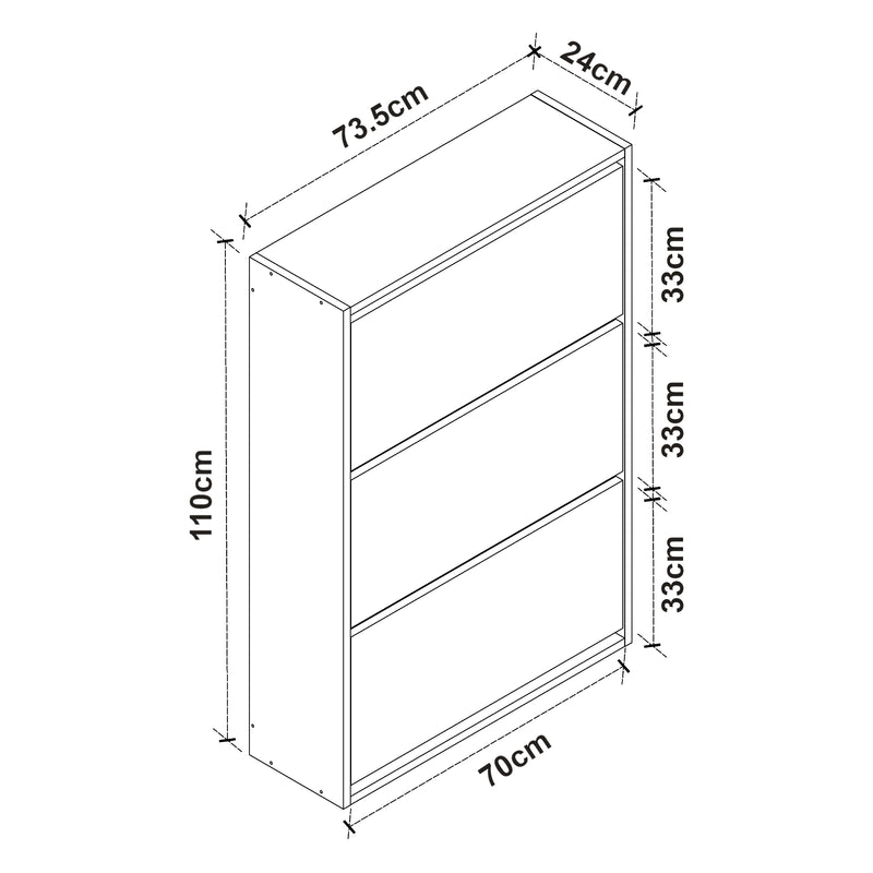Maßskizze Schuhschrank Aurskog 110x73,5x24cm versch. Farben [en.casa]