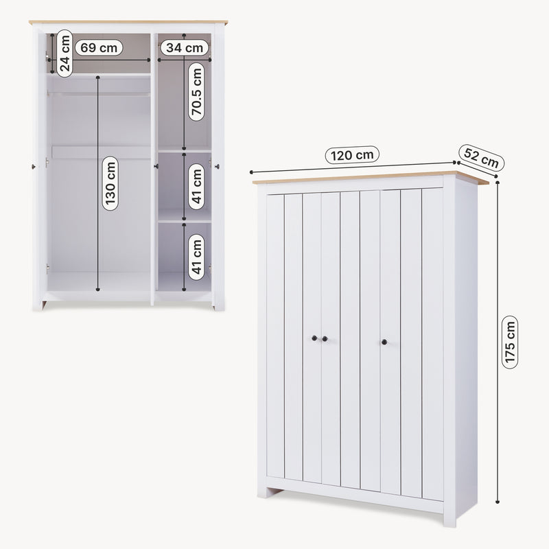 Maßskizze Kleiderschrank Vasand 175x120x52 cm [en.casa]