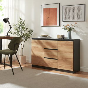 Sideboard Kyr Schwarz/Eicheoptik rustikal [en.casa]