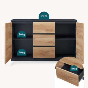 Sideboard Kyr Schwarz/Eicheoptik rustikal [en.casa]