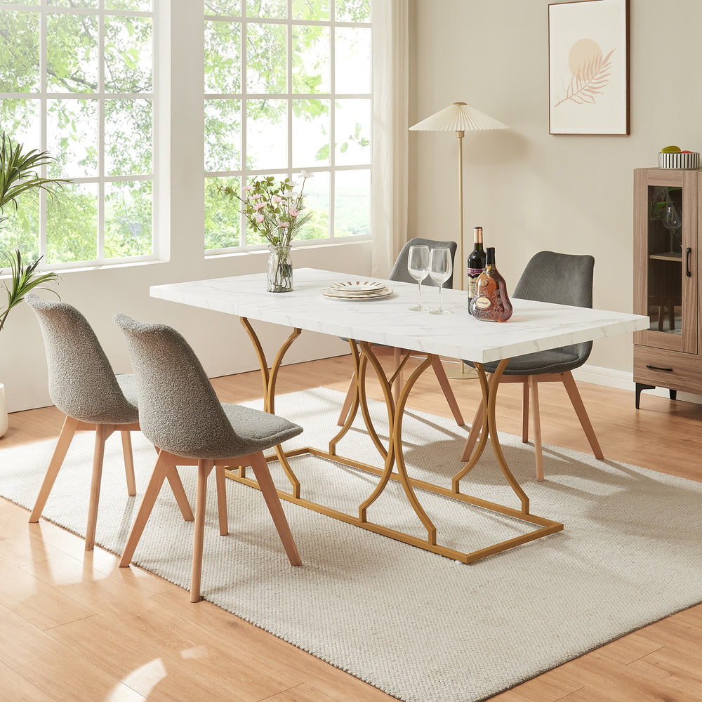 Esstisch Figa für 6 Personen Marmoroptik, weiß / Gold [en.casa] - premiumXL