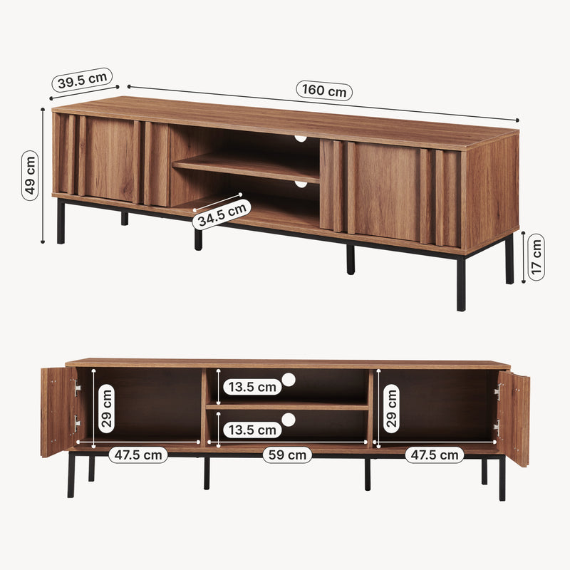 Maßskizze Fernsehschrank Kilmandar 160x40x49 cm Walnussoptik [en.casa]