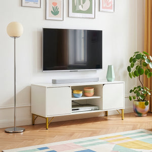 Fernsehschrank Reyri 120x39x52 cm Weiß/Goldfarben [en.casa]