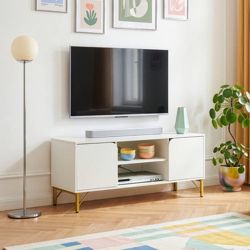 Fernsehschrank Reyri 120x39x52 cm Weiß/Goldfarben [en.casa]