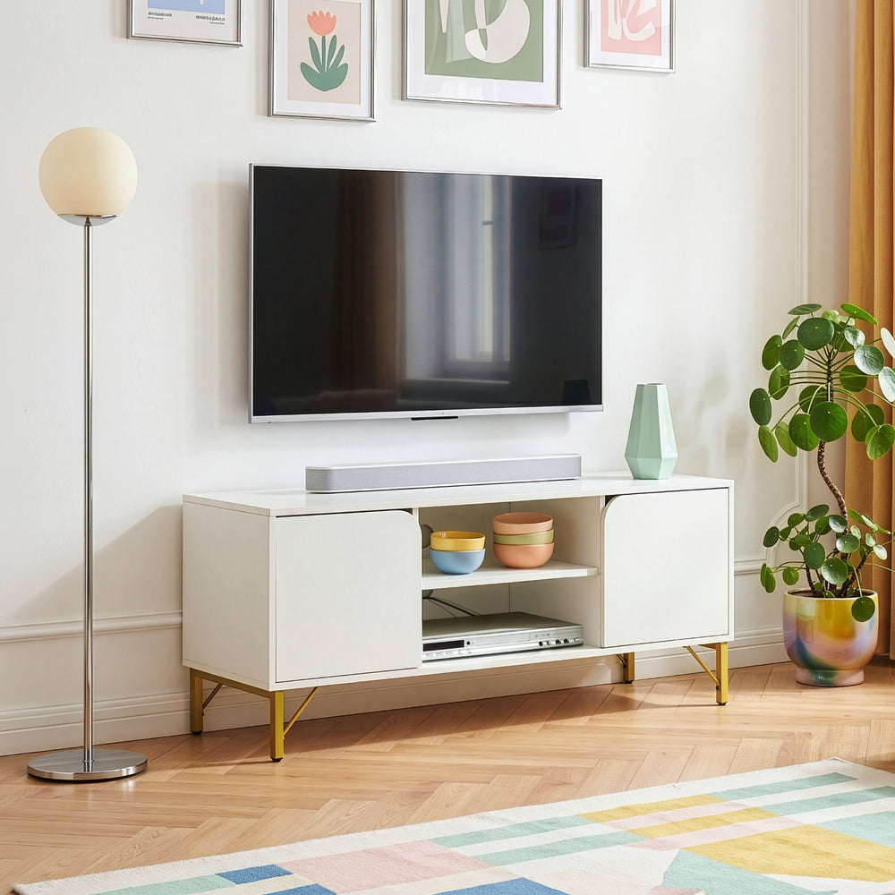 Fernsehschrank Reyri 120x39x52 cm Weiß/Goldfarben [en.casa]