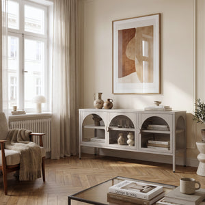 Vitrinen-Sideboard Klippestad Stahl 118x35x55 cm Warmgrau [en.casa]