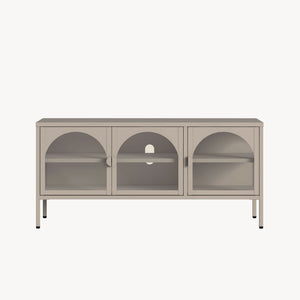 Vitrinen-Sideboard Klippestad Stahl 118x35x55 cm Warmgrau [en.casa]
