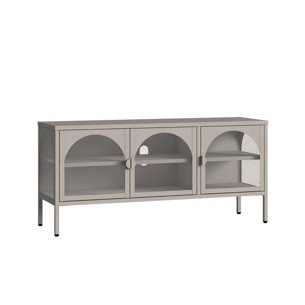 Vitrinen-Sideboard Klippestad Stahl 118x35x55 cm Warmgrau [en.casa]