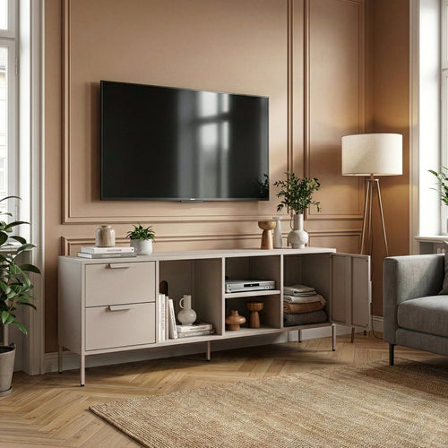 Fernsehschrank Kliri Stahl 150x35x58 cm Kamelfarben [en.casa]