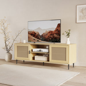 Fernsehschrank Lukhomso 152x40x54 cm Eicheoptik/Rattanoptik [en.casa]