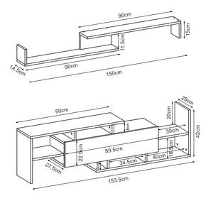 Fernsehschrank Liksefte mit Wandregal 154x28x42 cm [en.casa]