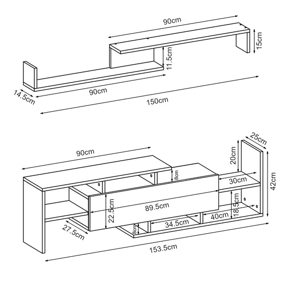 Fernsehschrank Liksefte mit Wandregal 154x28x42 cm [en.casa]