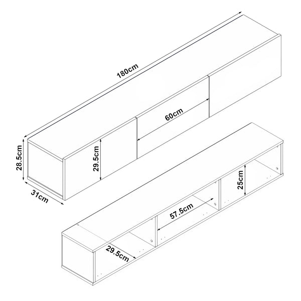 Fernsehschrank Vihti 180x31x29,5cm in versch. Farben [en.casa]