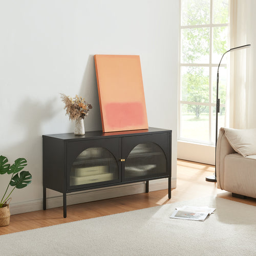 Fernsehschrank Karlskrona 115x35x64 cm Schwarz, matt [en.casa] - premiumXL