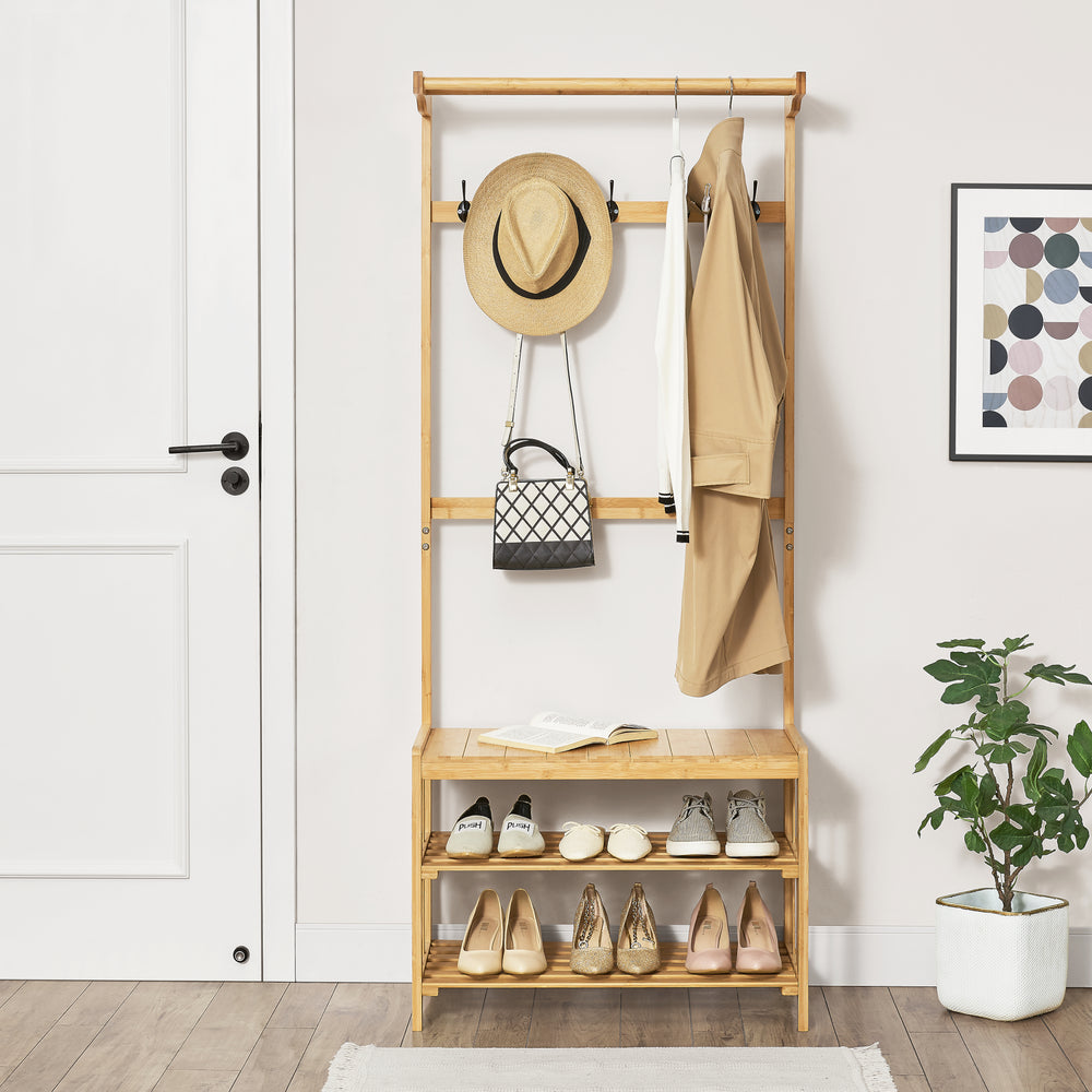 Garderobenständer Tornio 168 x 70 x 35 cm aus Bambus Natur [en.casa] - premiumXL