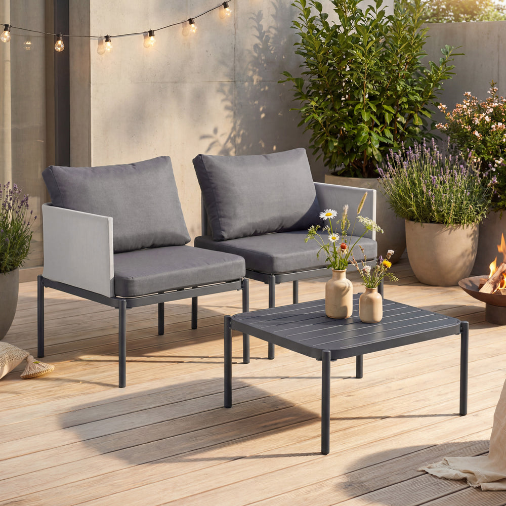 Gartenmöbelset Accettura 3-tlg. Aluminium Grau [casa.pro]