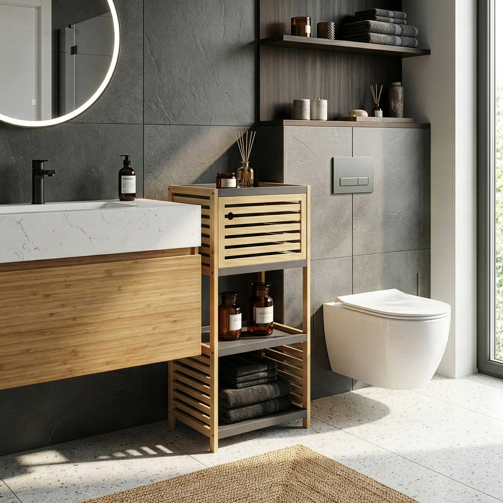 Badregal Kydesby Bambus Natur/Grau [en.casa]