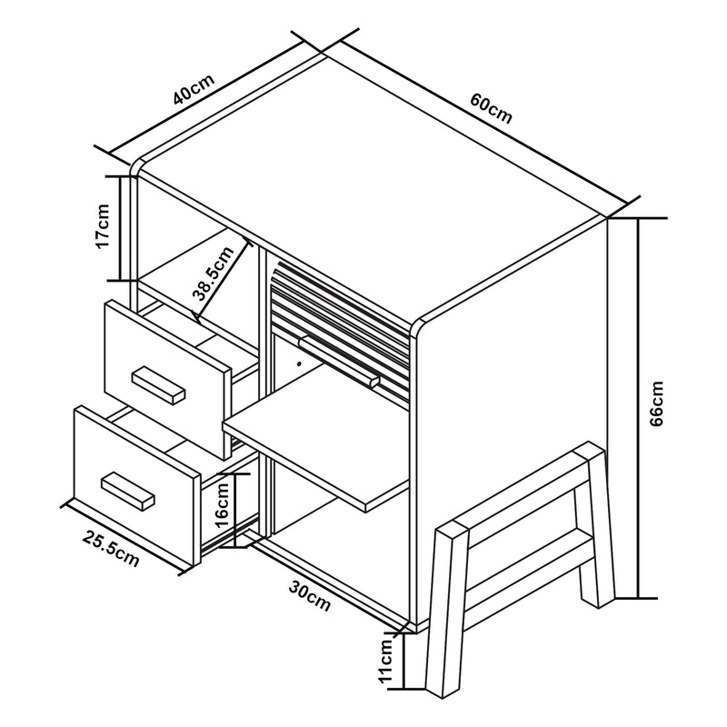 Maßskizze Sideboard Kvaefjord mit Jalousietüren Weiß/Grau [en.casa]