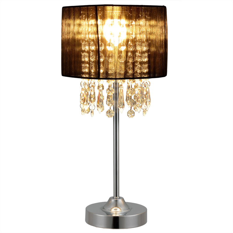 Maßskizze Tischleuchte Schwarz [40 cm x Ø20 cm] Tischlampe Kristall Textil Lampe [lux.pro]