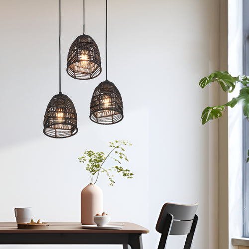 Hängeleuchte Andover Metall+Rattan Schwarz [lux.pro] - premiumXL