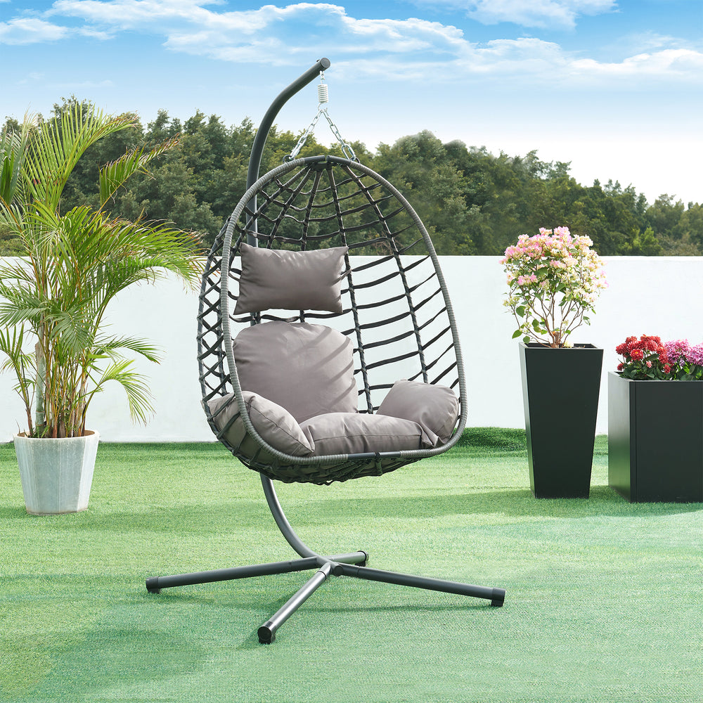 Hängesessel Kandsvas mit Gestell 198x110x95 cm Grau [en.casa] - premiumXL