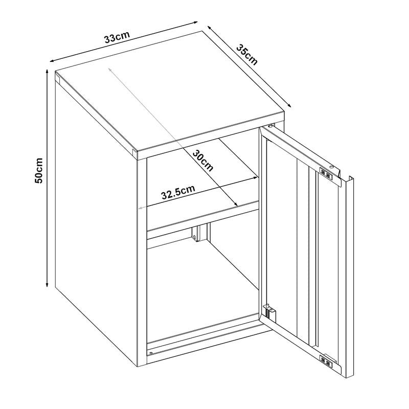 Maßskizze Hängeschrank Burlöv 50x33x35 cm Stahl [en.casa]