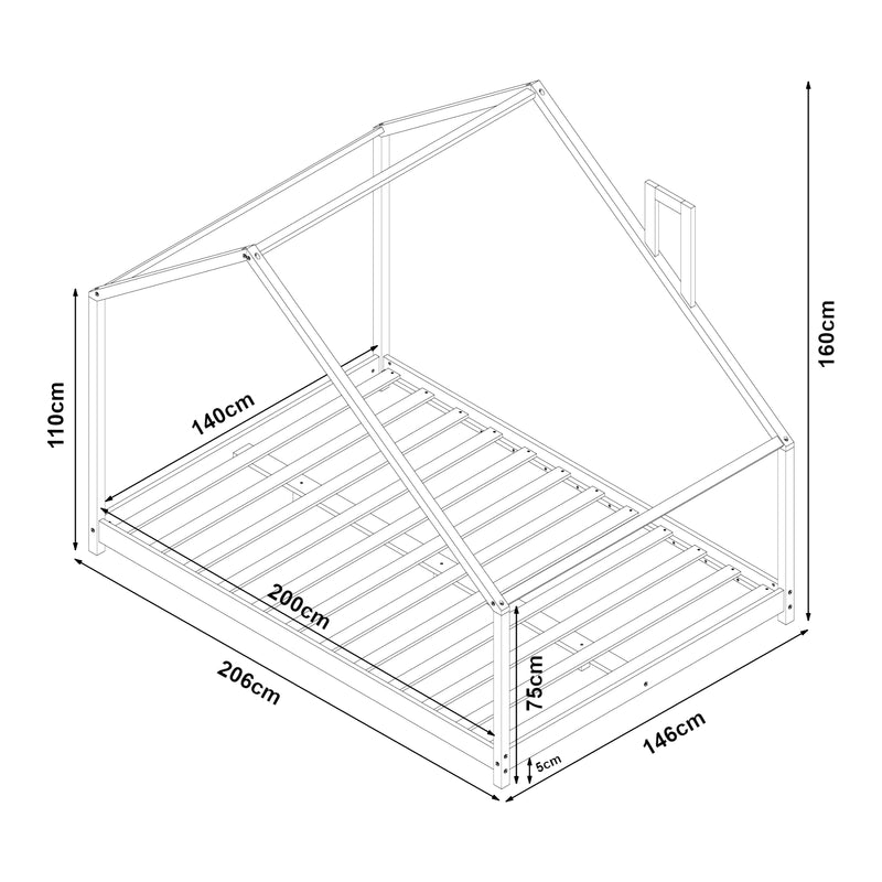 Maßskizze Hausbett Siuntio Kiefernholz Natur [en.casa]