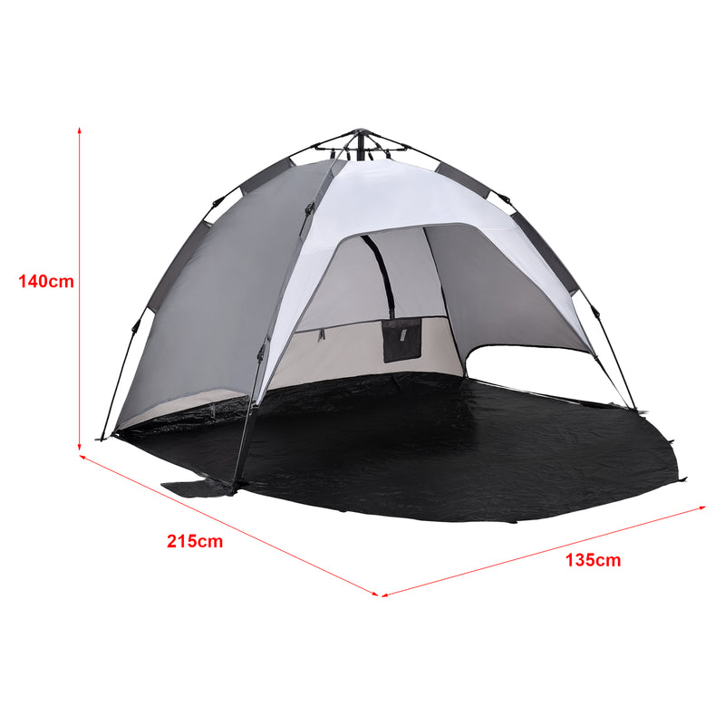 Maßskizze Strandmuschel Mullsjö Pop Up Strandzelt 215x135x140cm [pro.tec]