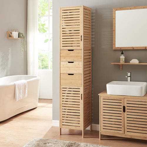 Hochschrank Boksereys 180x35x35 cm Bambus [en.casa] - premiumXL