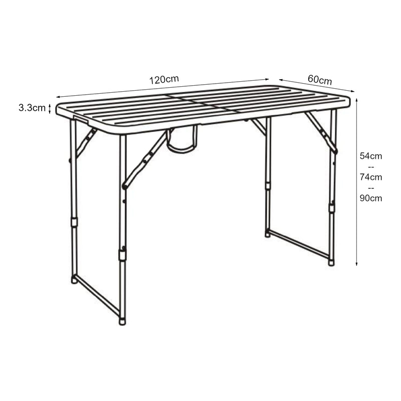Maßskizze Höhenverstellbarer Klapptisch Adelfia 120x60cm [en.casa]