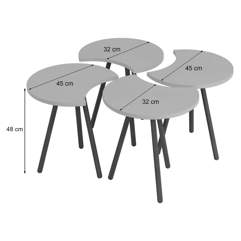 Maßskizze Couchtisch Højer im 4er Set 48 x 45 x 32 cm versch. Farben [en.casa]