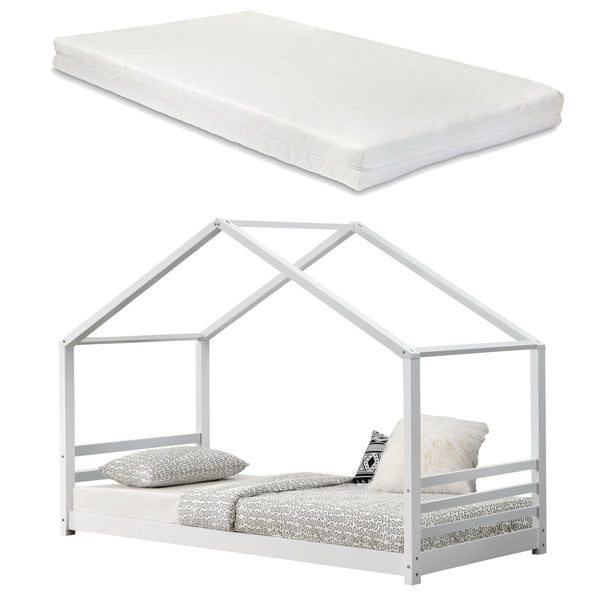 Hausbett Vardø 90x200cm Weiß mit Matratze [en.casa] - premiumXL