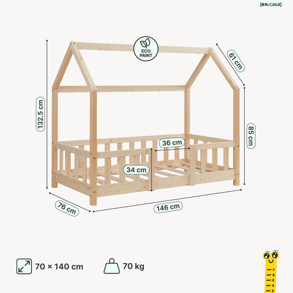 Hausbett Sisimiut im Montessori-Stil mit Rausfallschutz [en.casa]