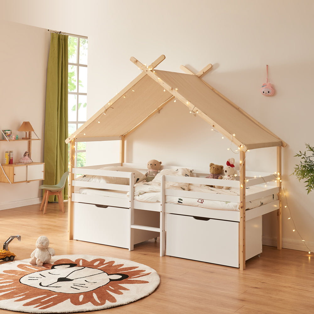 Hausbett Surnadal 90x200 cm Kiefernholz Weiß/Natur [en.casa] - premiumXL