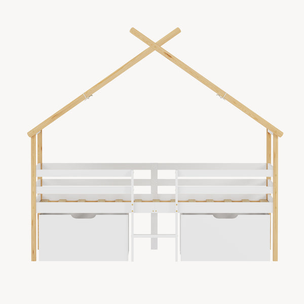 Hausbett Surnadal mit Matratze 90x200 cm Kiefernholz Weiß/Natur [en.casa]