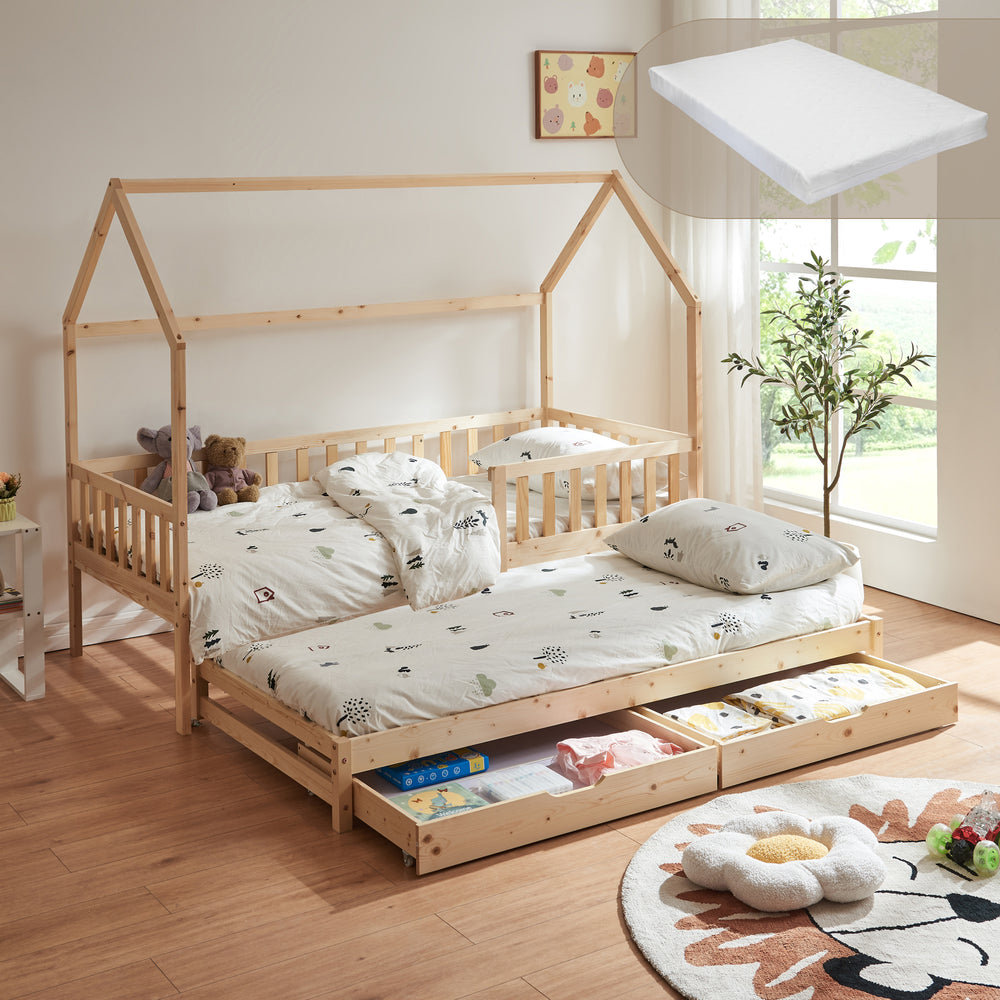Doppel-Kinderbett Aarghonmaa mit 1 Matratze 90x200 cm Kiefernholz [en.casa]