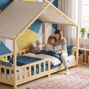 Hausbett Rila im Montessori-Stil mit Matratze und Rausfallschutz 90x200 cm [en.casa]