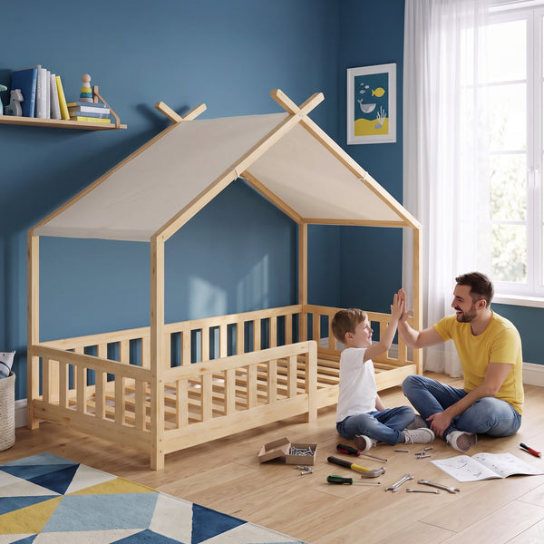 Hausbett Rila im Montessori-Stil mit Rausfallschutz 90x200 cm [en.casa]