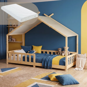 Hausbett Rila im Montessori-Stil mit Matratze und Rausfallschutz 90x200 cm [en.casa]