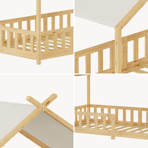 Hausbett Rila im Montessori-Stil mit Matratze und Rausfallschutz 90x200 cm [en.casa]